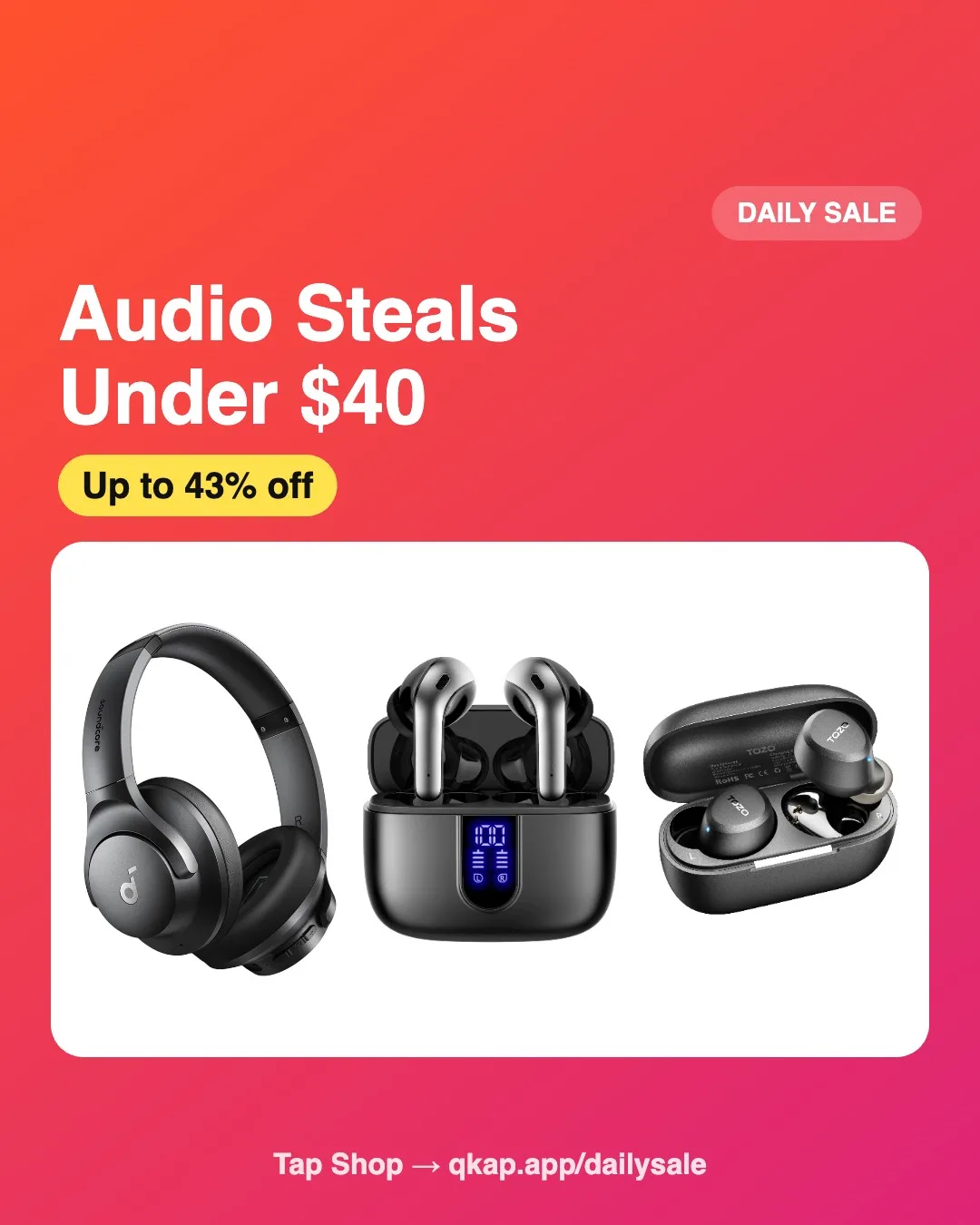 Post #3: Big sound, small prices 🎧 Soundcore Q20i noise-cancelling headphones $39.99 (was $69.99), TAGRY earbuds $25.99 & TOZO A