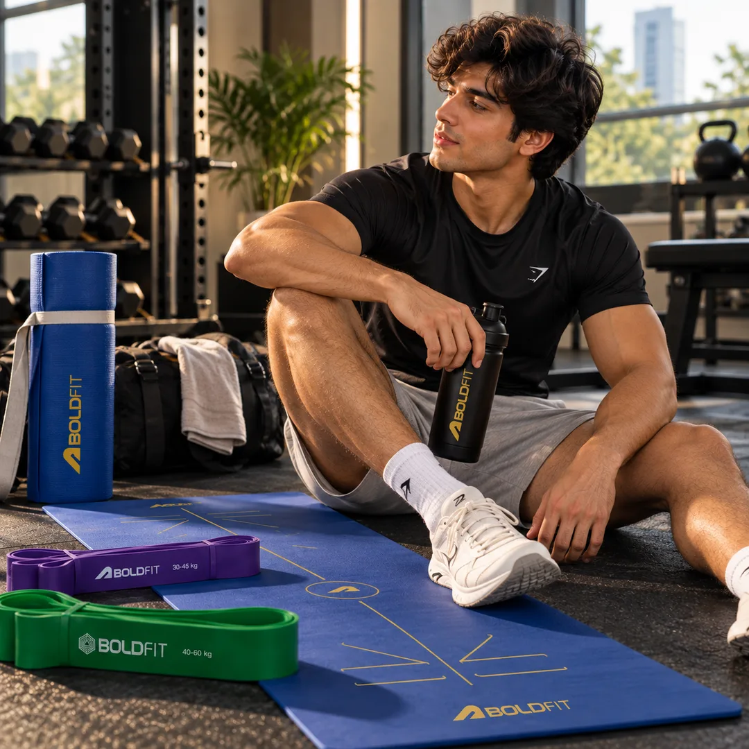 Post: No gym? No excuses 🏠 Yoga mat, resistance bands, skipping rope & more — a full home workout setup under ₹3k.