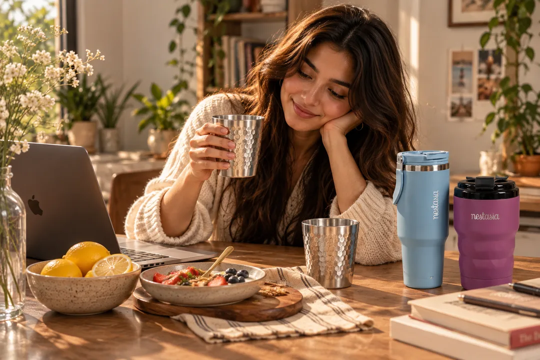 Post #4: Double-wall steel tumblers & insulated mugs that keep chai hot and cold coffee cold ☕🧊 No more plastic bottles on my de