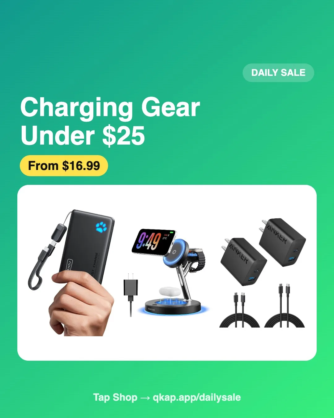 Post #4: Never run out of battery again ⚡ INIU 45W power bank $21.59, 3-in-1 MagSafe stand $17.99 & Anker 20W USB-C charger $16.9