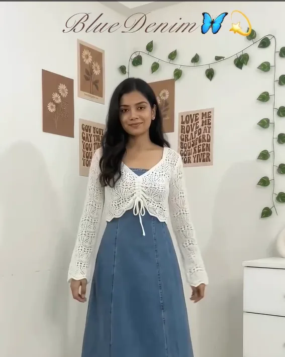 Post #3: 💙Blue Denim Maxi + Crochet Top + Shoes Combo 👗✨Stylish & Affordable Fashion! 😍🛍️