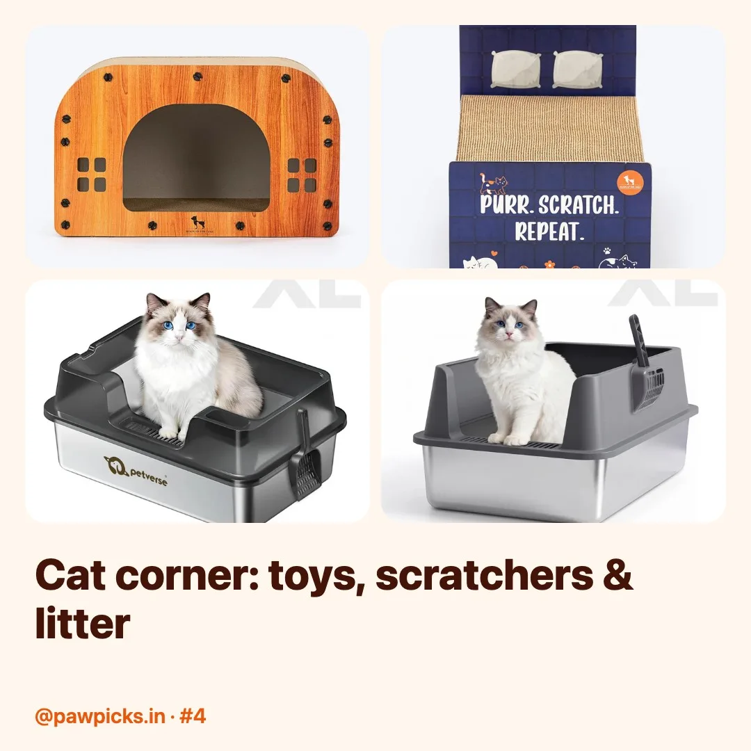 Post #4: For the cat parents 🐱 Scratchers, wand toys & clumping litter that my cat approved (after judging me for a week).