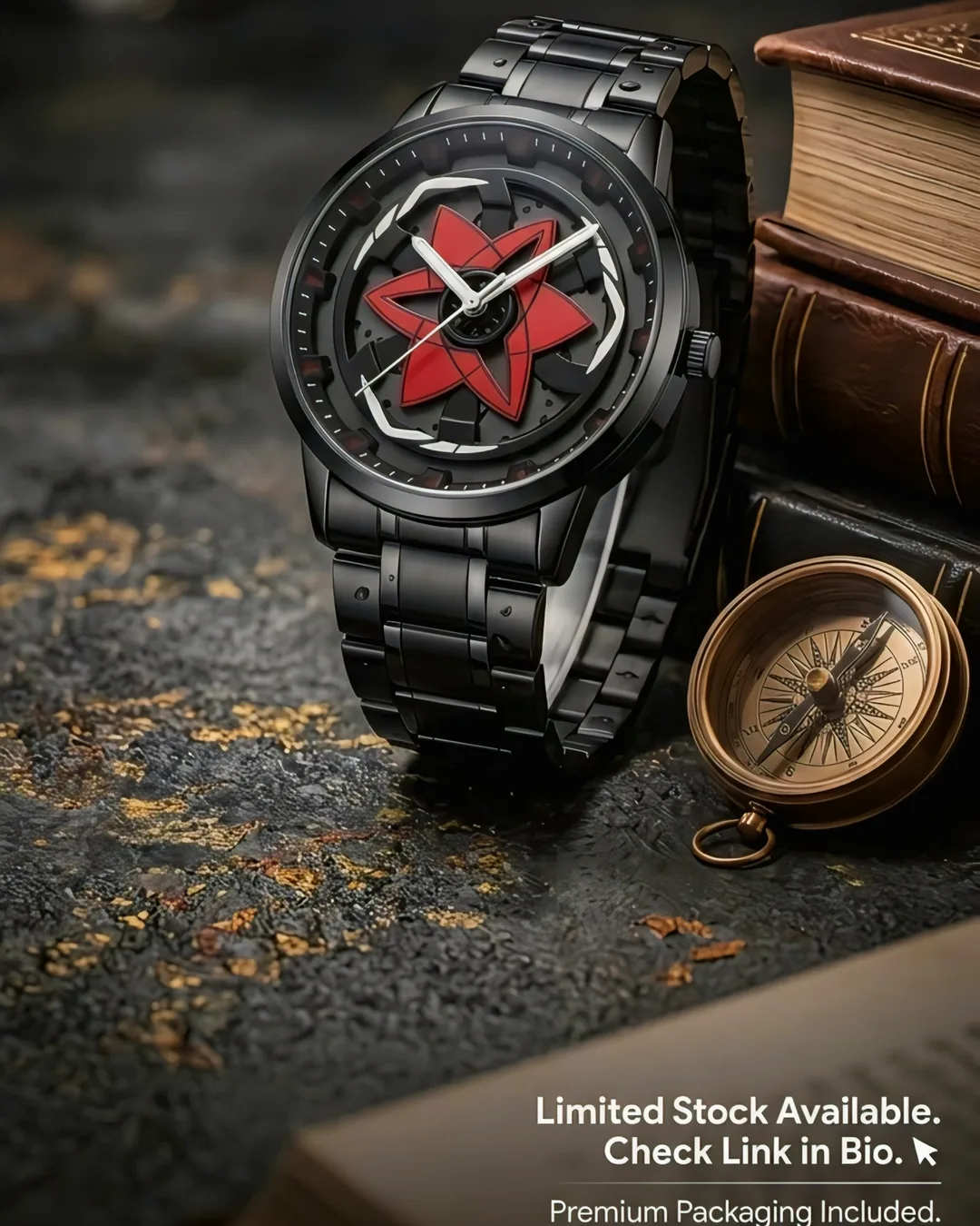 Post #1: Imperial Shine Sasuke Sharingan Anime Spinning Watch
Unleash your ninja style with this exclusive Sasuke Mangekyou Shari