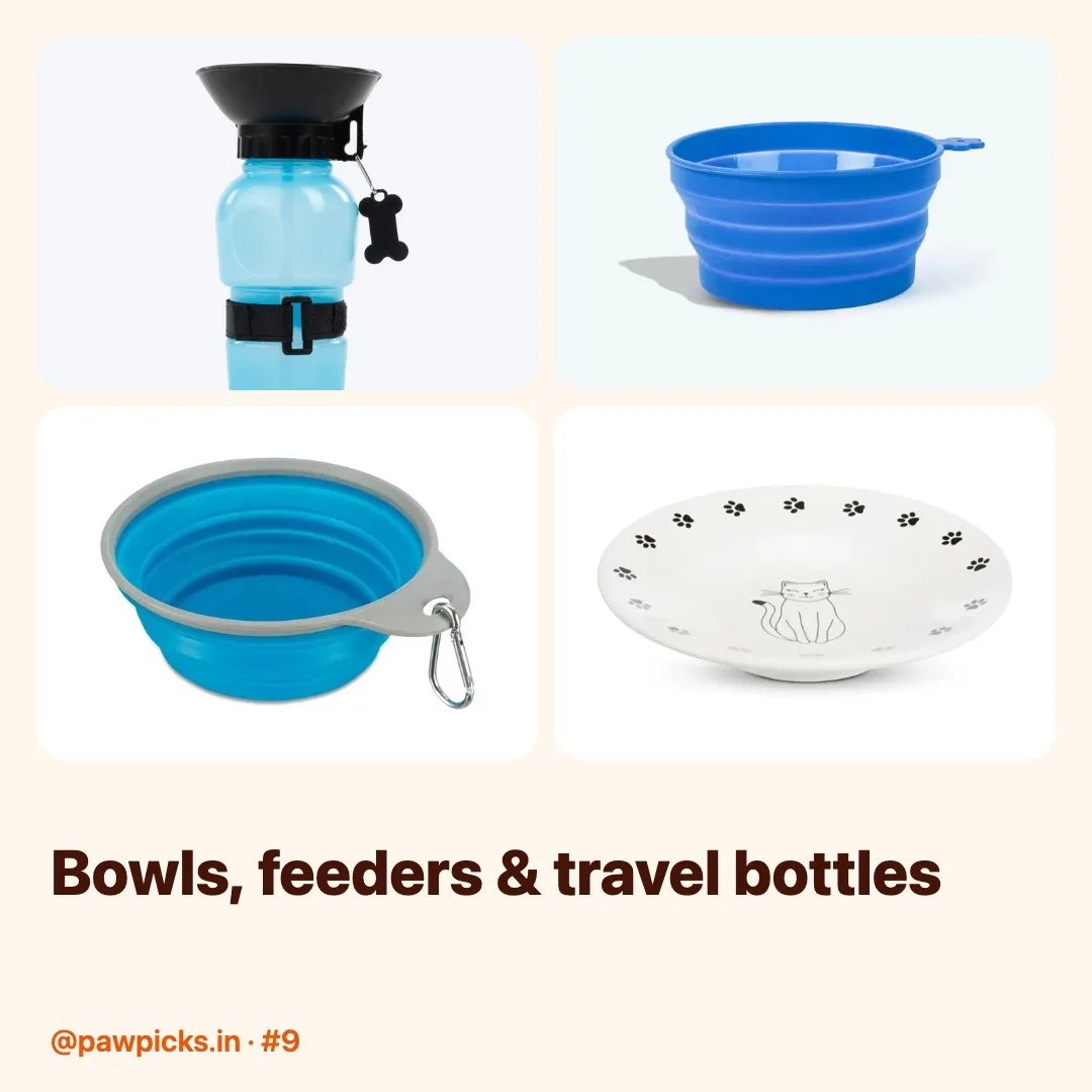 Post #9: Mealtime sorted 🍽️ Slow feeders for fast eaters, steel bowls & a travel water bottle for long walks.